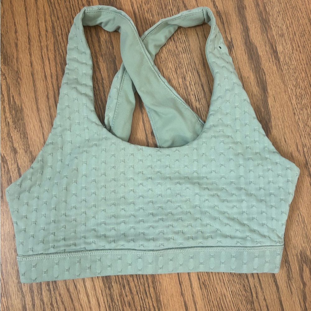Green quilted cotton on sports bra